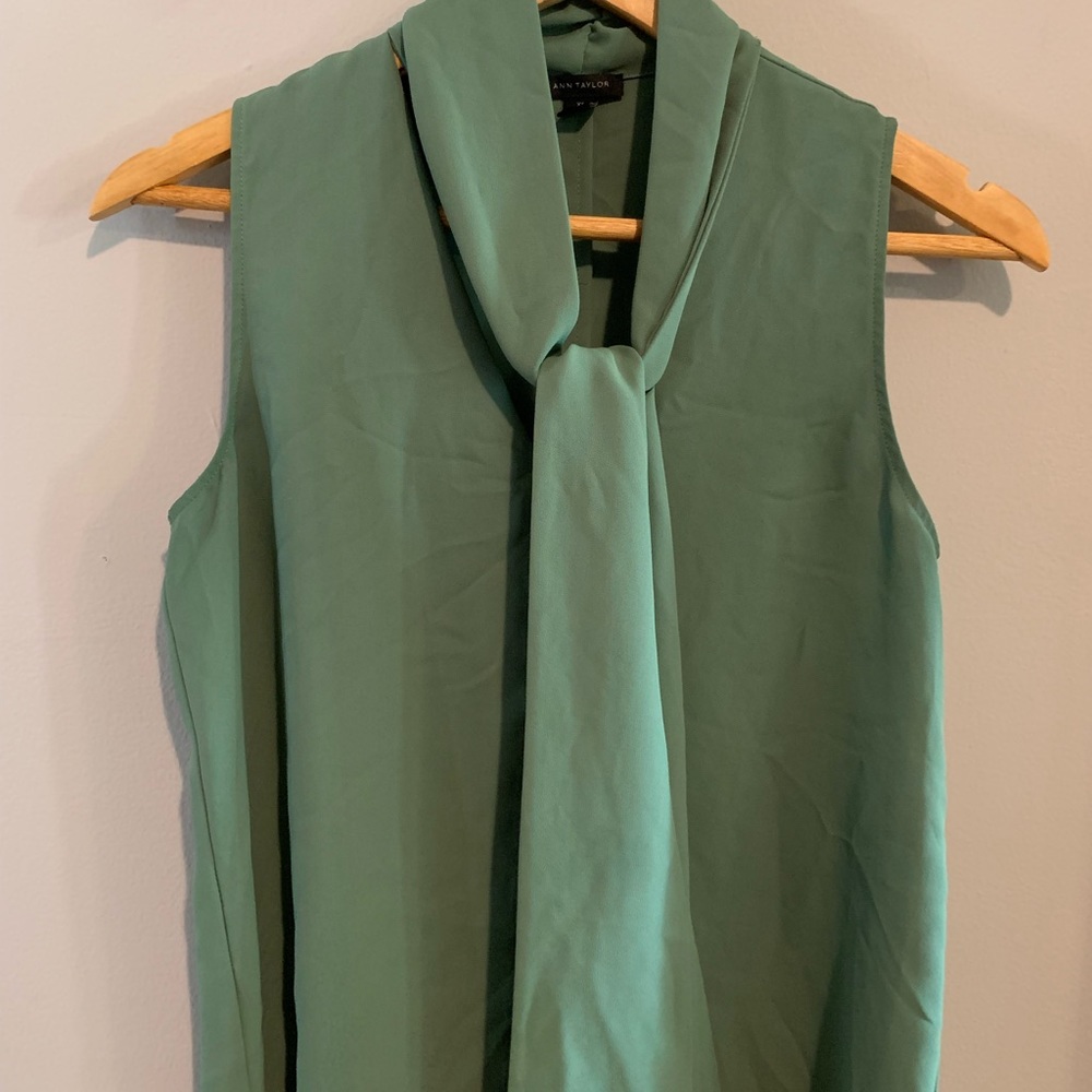 Sleeveless green tie neck blouse from Ann Taylor